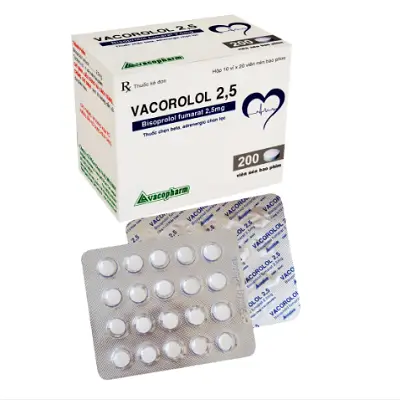 Thuốc tim mạch VACOROLOL 2,5 Vacopharm (Hộp 10 vỉ x 20 viên)